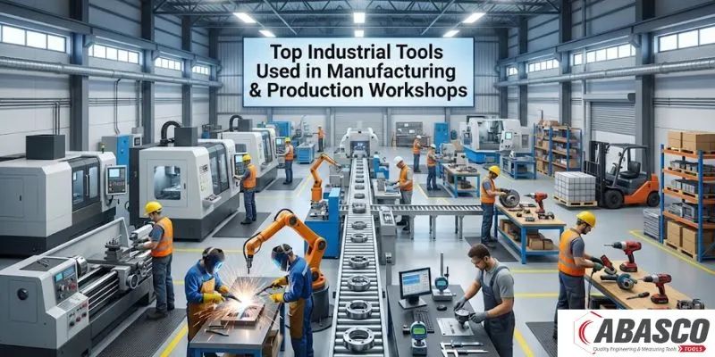 Modern industriverkstad med CNC-maskiner och robotar för produktion.
